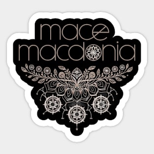 Macedonia a Stylized Font, Positioned Above and Below a Symmetrical Floral Pattern with Various Flowers and Leaves Sticker